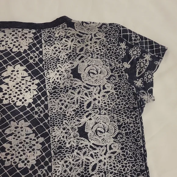 Curious Gypsy Short Sleeve T-Shirt Sheer Boho Hippie Grey White Women'sM - Picture 10 of 13